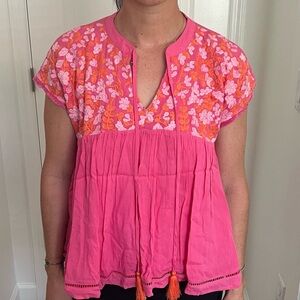 Vibrant Pink and Orange Floral Women's Blouse
